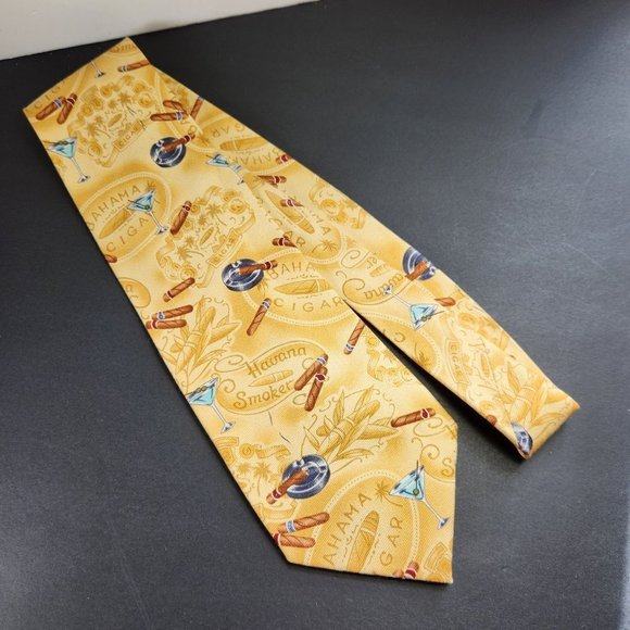 Tommy Bahama Tie Cigar Havana Smoker Necktie Silk Handmade Neck Tie Yellow - Picture 4 of 9